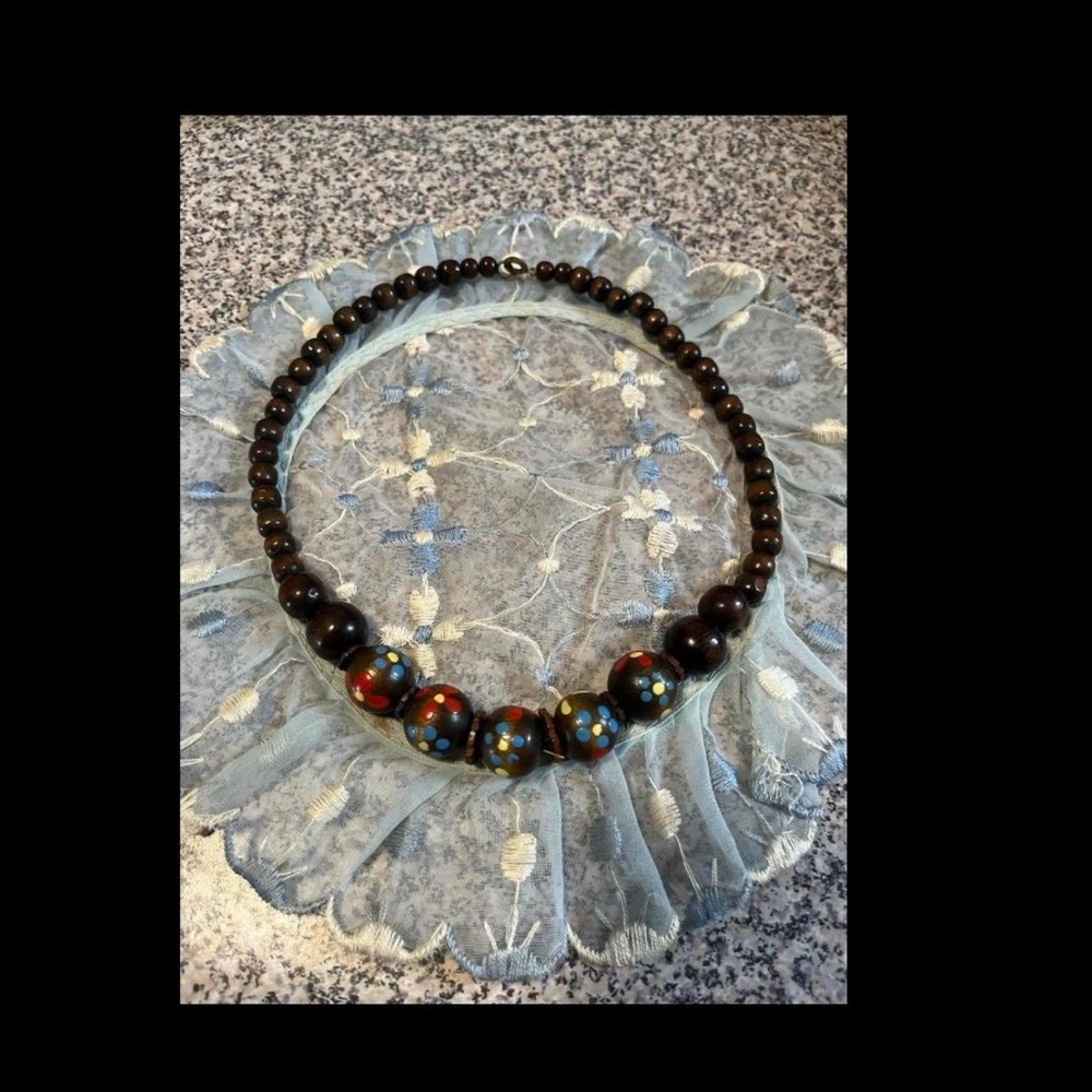 Vintage Handcrafted Brown Beaded Necklace with Colorful Accent Beads